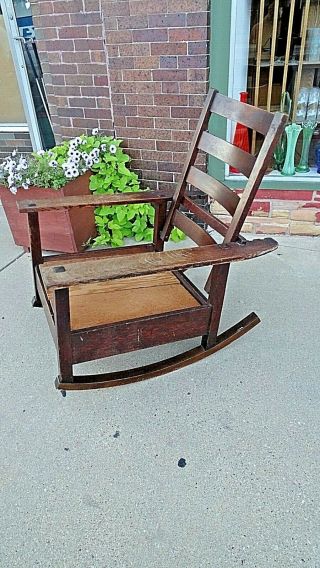 Stickley Rare Antique Arts & Craft Mission Quarter sawn oak Morris Rocking Chair 2
