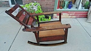 Stickley Rare Antique Arts & Craft Mission Quarter sawn oak Morris Rocking Chair 3