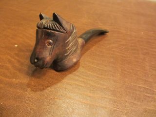 Vintage Antique Horse Head Wood Carved Tobacco Smoking Pipe
