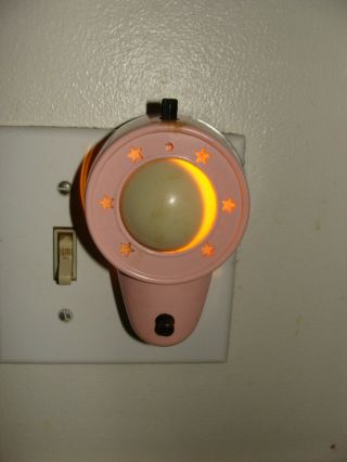 Vtg Mid Century Modern Plug In Pink Night Light Stars Rare Adjustable Light