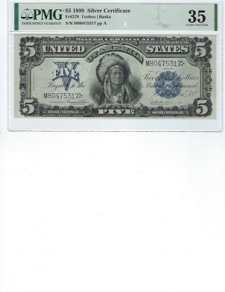 1899 $5 Silver Certificate Fr278 Pmg 35 Ch Vf Teehee/burke,  Rare Chief