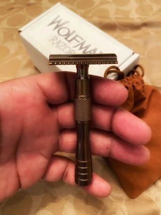 Wolfman Antique Bronze WR1 Open Comb OC Safety Razor with WRH7 Handle - RARE 2
