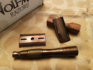 Wolfman Antique Bronze WR1 Open Comb OC Safety Razor with WRH7 Handle - RARE 4