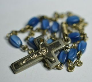 † C.  1900 Antique Rosary Glass Beads Cross Pendant Crucifix Jesus Christ †