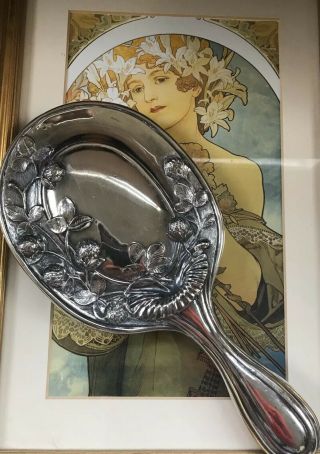Antique Art Nouveau Repousse Bevel Glass Silver Plated Hand Mirror U.  S.  & M Co.