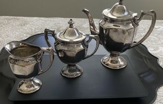 Vintage Silver Plate Tea Pot Set Sugar Creamer Bowl 3682