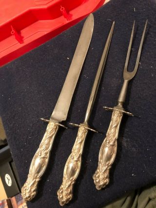 Vintage Sterling Silver Carving Fork,  Knife,  Sharpener