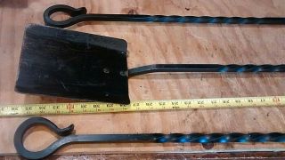 Heavy Duty Black Smith Twisted Wrought Iron 3 Piece Tool Fireplace Set No Stand
