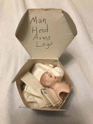 Vintage Male Head,  Arms & Legs Porcelain Bisque Miniature Doll Parts