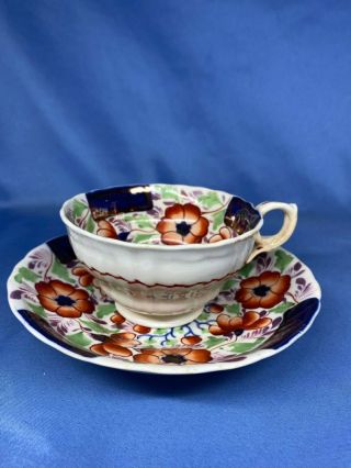 Vintage Antique Fine Bone China Tea Cup And Saucer Set Blue Flower Floral Print
