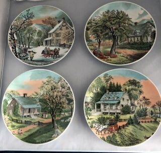 Rare Vintage Currier And Ives All Four Seasons On Plates 6.  5 " Complete Set
