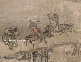 Chinese Old Scroll Painting Landscape Sansui Travellers Amid Mountains & Streams