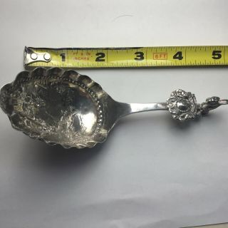 Antique English Tea Caddy Sterling Silver Spoon 1.  1 Oz 1873 Sheffield Repousse