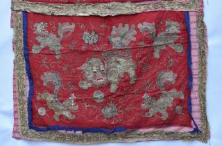 Antique Chinese Embroidery / Embroidered Textile / Fabric Panel / Table Skirt 2
