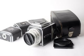 Hasselblad 500c Medium Format Cam W/ 4 Backs,  Lens And Rare Case