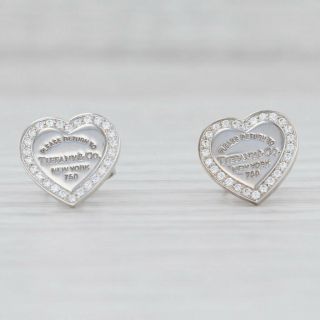 Rare Return To Tiffany & Co Diamond Halo Heart Earrings 18k Gold Box Receipt