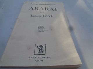 Ararat By Louise Glück Advnace Uncorrected Proofs 1990 Rare
