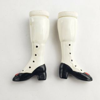 Set Of Vintage Porcelain Bisque Girl Doll Legs Heel Boots 4 " Long