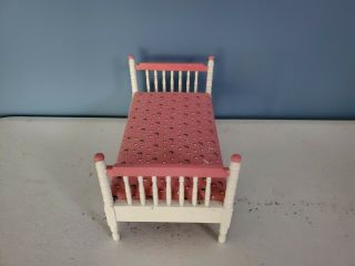 Vintage Wooden Miniature Dollhouse Furniture Single Bed