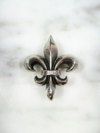 Antique Solid Sterling Silver Fleur De Lis Brooch / Pin / Necklace Pendant