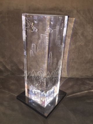 Rare Steuben Crystal Glass 7 - Sided Central Park NYC Sculpture W/ Marble Base 2