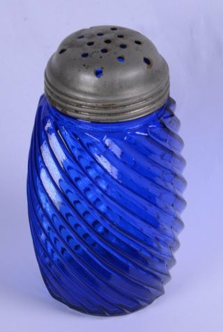 Antique Cobalt Blue Swirl Pattern Sugar Shaker 4.  5 " H