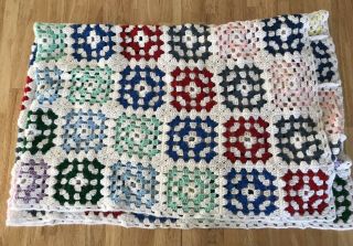 Vintage Granny Square Afghan Crochet Blanket Throw Multicolor Handmade Flaw