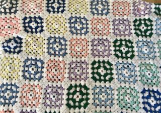 Vintage Granny Square Afghan Crochet Blanket Throw Multicolor Handmade FLAW 2