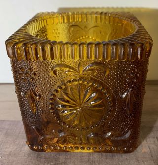 Vintage Indiana Glass Tiara Amber Square Candle Holder Rare Design 3.  5” X 3.  5”