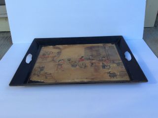 RARE ANTIQUE CHINESE QING DYNASTY WATERCOLOR PAINTING PAPER ON TRAY. 2