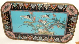 Rare Japanese Bronze Cloisonne Enamel Cranes And Insect Tray Plate