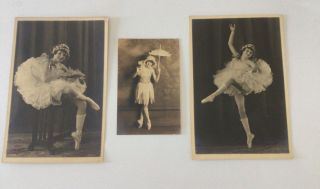 3 Antique Vintage Studio Photo - 2 Qty 6x9,  1 Qty 4x6 Ballerina Dancer 1920’s