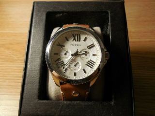 Vintage Fossil Quartz Watch Le1036 W/brown Leather Strap (111503)