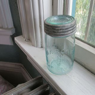 Masons Improved Cfjco.  Pint Fruit Jar,  Glass Insert & Zinc Band Lid,  Clyde,  Ny