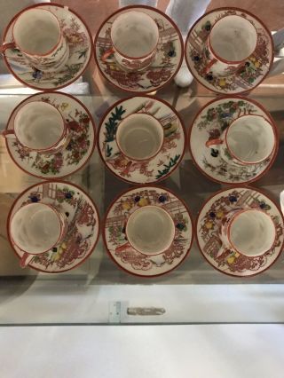Set of 9 KUTANI - Japanese Egg - shell porcelain - Cups and Saucers 3