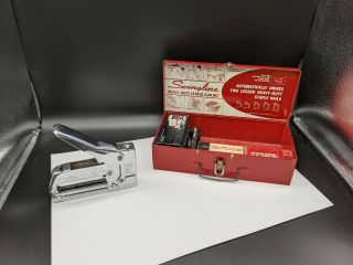 Rare Red Vintage Swingline Heavy Duty Staple Gun Kit Tacker 800