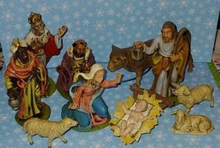 Vintage Christmas Rare Hard Plastic Nativity 11 Pc.  Set Germany/italy