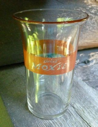 Drink Moxie Glass Soda Fountain Tumbler Vintage Antique 4.  25 " Height Mid Century