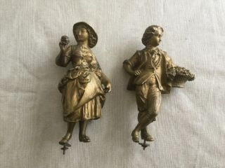 Antique French Figural Clock Statues Couple Gathering Grapes Godet
