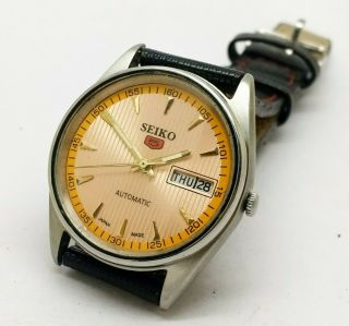 Seiko 5 Automatic Mens Steel Golden Dial 6309 Vintage Day/date Japan Watch Run