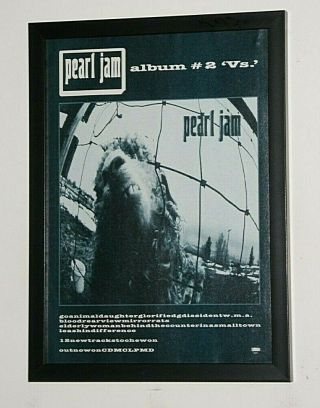 Pearl Jam Framed A4 Rare 1993 ` 2 Vs` Album Band Promo Art Poster