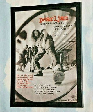 Pearl Jam Framed A4 Rare 2004 Rearviewmirror Hits Album Promo Poster