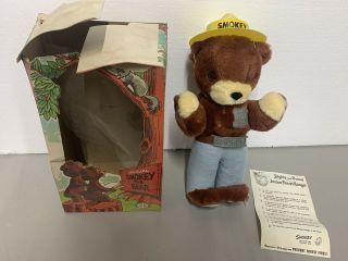 1967 Ideal Stuffed Smokey The Bear With Badge,  Belt,  Hat & Rules Sheet