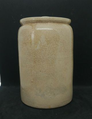 Large Antique Primitive Tan Stoneware Preserve Lidded Crock 9.  5 "