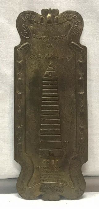 Vtg Antique Rare Compliments Of The Coca - Cola Company Brass Door Push Plate 1901