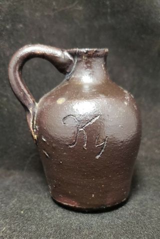 Antique Kentucky (ky) Brown Glaze Miniature Stoneware Whiskey Jug