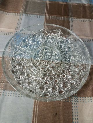 Indiana Glass Divided Vegetable Serving Dish Button And Daisy Pattern Vintage