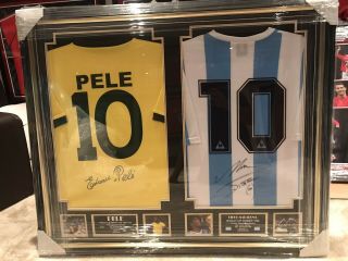 Rare Edson Pele Brazil And Maradona Argentina Signed Shirt Jersey Dual Framed