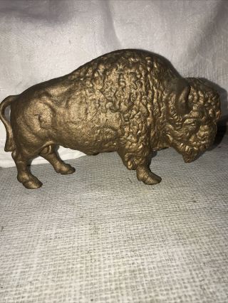 Vintage Cast Iron Buffalo Coin Piggy Bank Metal Antique Bison Western Home Decor