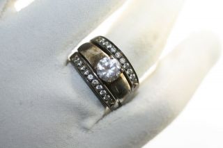 Vintage 925 Sterling Clear Stone 3 Piece Ring Wedding Style Engagement Set Sz 7